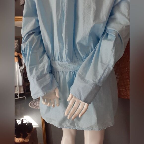 Zara 100% Cotton Light Blue Button-Up Shirt Dress - Picture 3 of 12